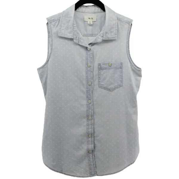 Per Se‎ Baby Blue White Polka Dot Chambray Button up Vest Country Rodeo Size S - Image 2