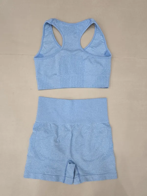 Gymshark Seamless Light Blue Sports Bra & High-Waist Shorts Set Size S - Image 2