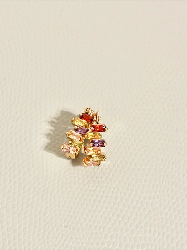 Rainbow Baguette Huggie Hoop Earrings Gold Plated Multicolor CZ Boho - Image 5