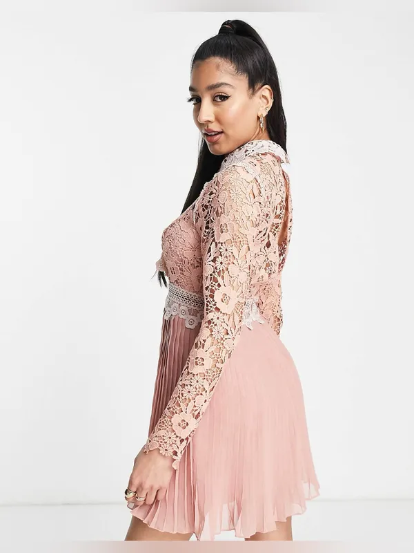 ASOS DESIGN nwt size 6 lace mini dress with collar detail and pleated skirt - Image 2