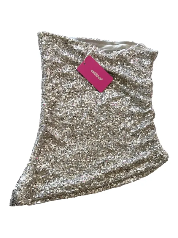 NWT Edikted Silver Sequin Strapless Top - Image 6