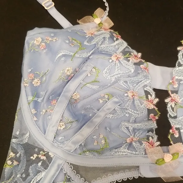 💕FOR LOVE AND LEMONS💕 Bell Bow Bustier Blue 32DD NWT *FLAW Tie String Missing - Image 12