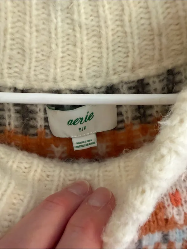 Aerie Fair Isle Nordic‎ Chunky Knit Sweater Cream Small Cozy Oversized - Image 5