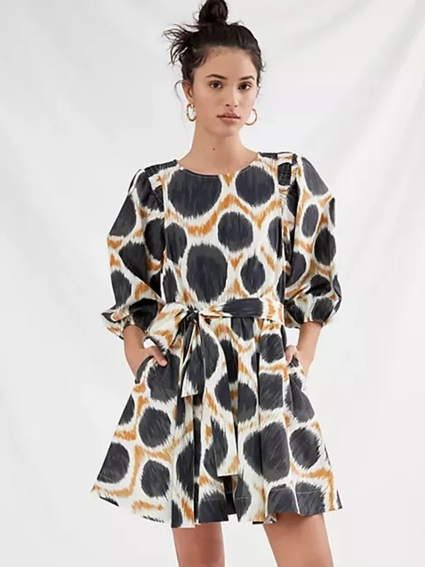 Anthropologie Maeve Destin Mini Dress long sleeve pockets poplin cotton groovy - Image 8
