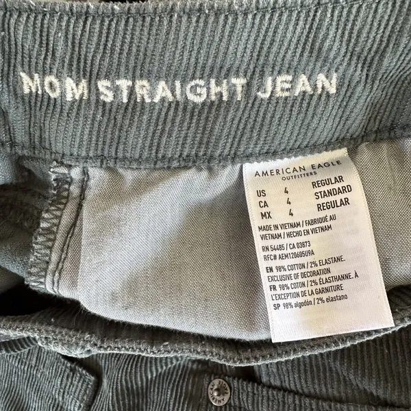 American Eagle Mom Straight Corduroy Pants Size 4 Teal Green 90s Retro Indie - Image 8