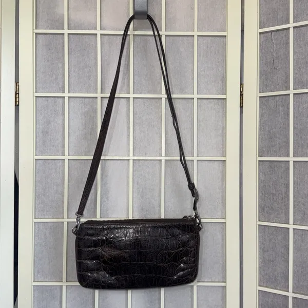 Vintage Y2K 90s Brighton Crocodile Leather Croc Wallet Organizer Crossbody Purse - Image 2