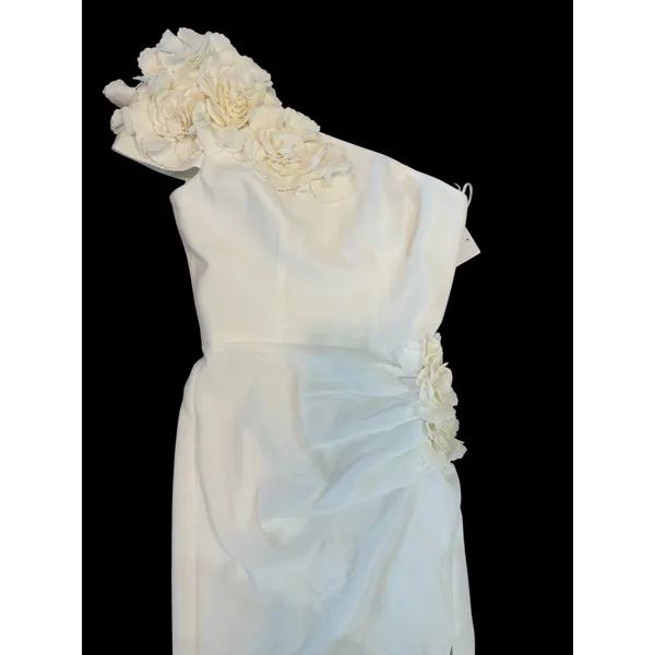 Dress the Population‎ Aubrielle Asymmetric 3D Floral Mermaid Gown Off White XS - Image 5