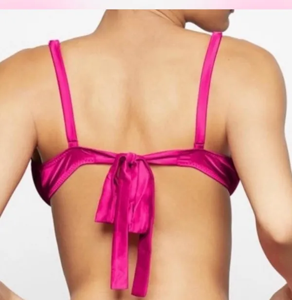 SKIMS Woven Shine Tie Back Bralette in Raspberry - Image 3
