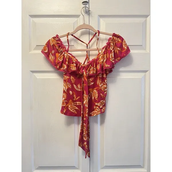 FREE PEOPLE Womens Blouse Cha Cha Stylish Raspberry Pink Size Small‎ OB944888 - Image 3