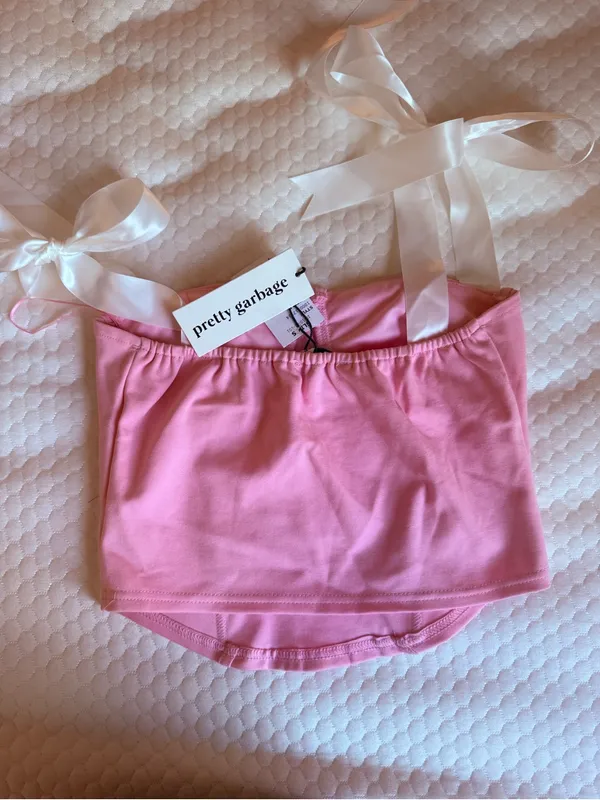 Pink Satin-Trim Bustier Crop Top - Women Intimates - Image 2