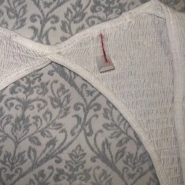 NWOT Free People Smocked Sweetheart Open Back Cap Sleeves Crop Top white ribbed - Image 7