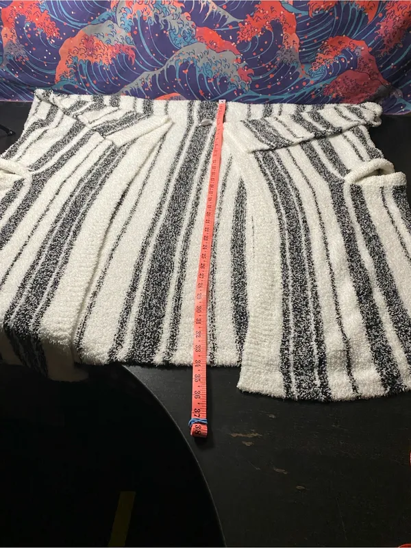 Cozy Black & White Striped Women’s Sweater Cardigan Poncho - Image 4