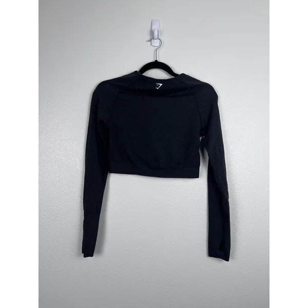 Gymshark Women's Cropped Long Sleeve Workout Shirt Dark Gray Sz‎ L - Image 5