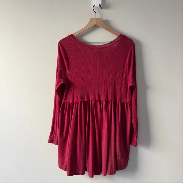 True Craft Red Babydoll Top Long Sleeve round neck cotton blend solid ribbed NWT - Image 2