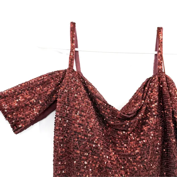 NW Nightway‎ Size 4 Sequin Maxi Dress Off the Shoulder Slit Evening Event Gown - Image 3