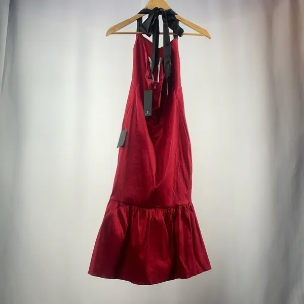 NWT Lulus Bursting With Beauty Halter Trumpet Midi Dress‎ in Berry Red Size M - Image 5