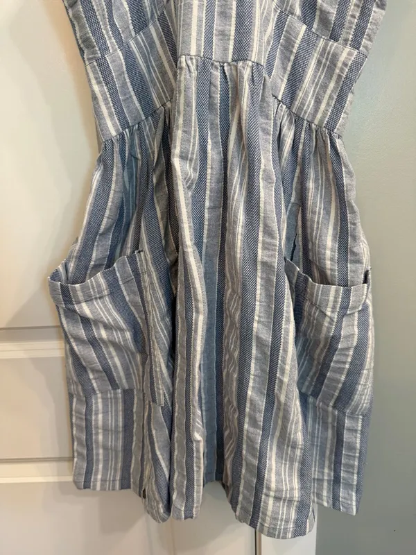🎉NWT🎉 Roxy Women’s cotton chambray Striped Button up Tie Front small w/pockets - Image 6