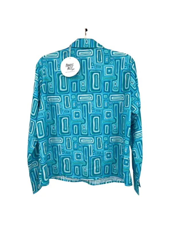 Princess Polly Electric Vibe Retro Blue Geometric Button-Up Shirt Size 4 NWT - Image 7