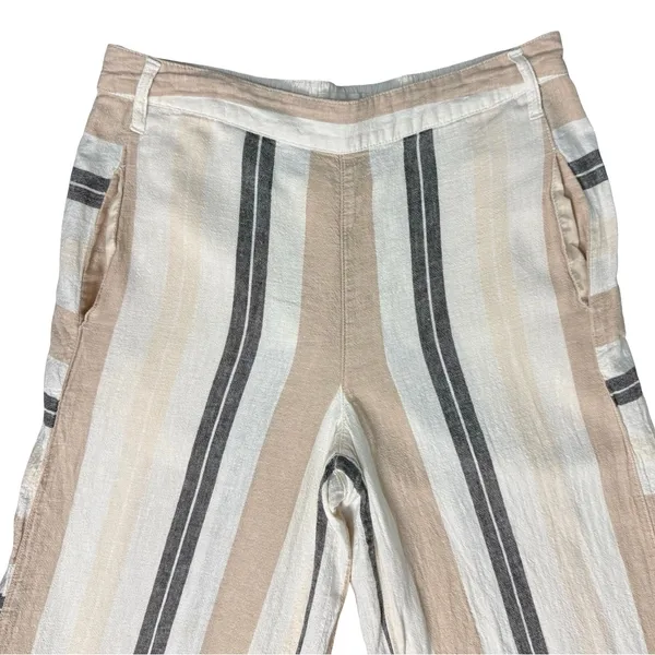 Anthropologie Beige Black White Neutral Stripe Linen Blend Wide Leg Pants size M - Image 12