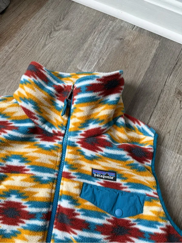Patagonia Synchilla Aztec Fleece Full Zip Vest Jacket Yellow Blue Red Size XL - Image 3