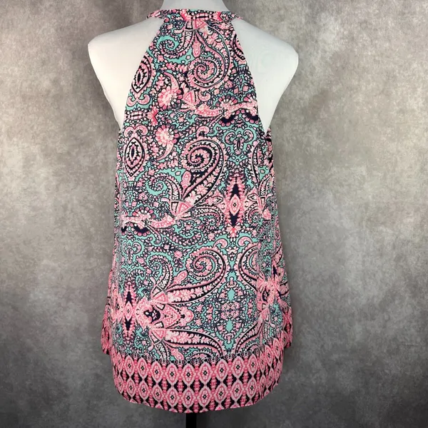 Cynthia Rowley Halter top Sz L Multicolor Paisley print, front keyhole - Image 2