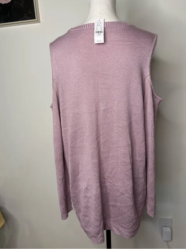 NWT Soho New York & Company Pink Metallic Cold Shoulder Tunic Sweater L - Image 7