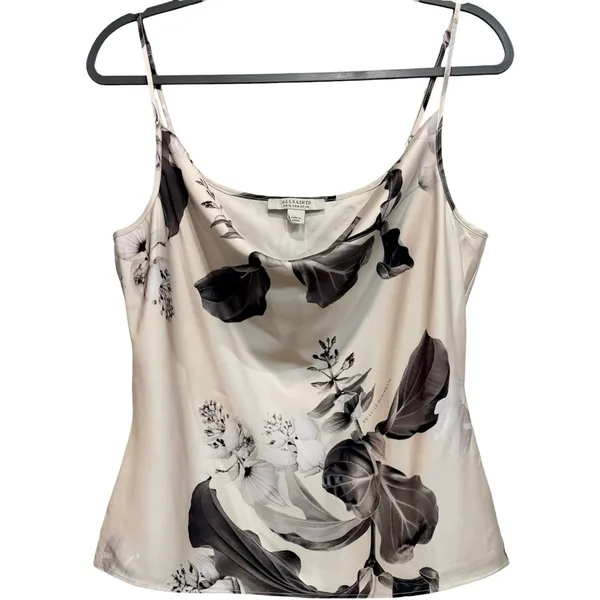 All Saints Hadley Pauline Cowl Neck Floral Print Satin Top Ecru White Size 8‎ - Image 3