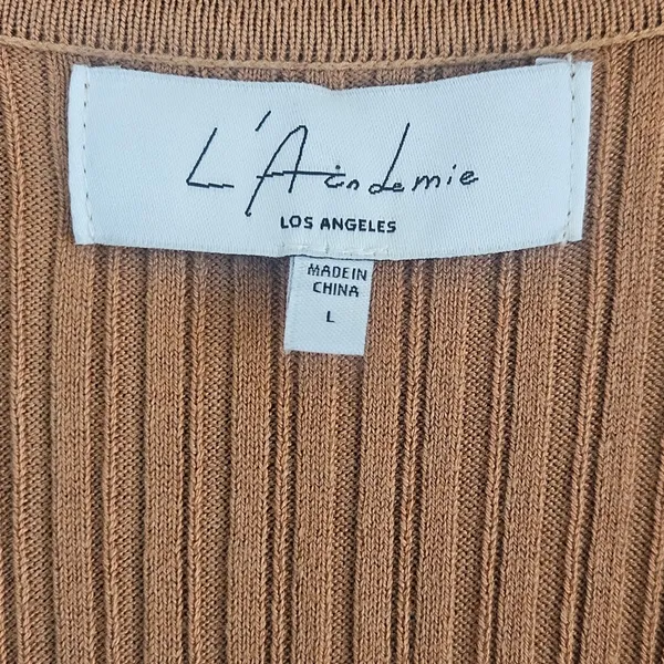 L'Academie Robe Pull‎ Geneva Dress in Camel Size Large Ribbed Midi with Slit NEW - Image 5