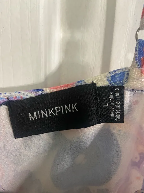 MINKPINK Spaghetti-Strap Mini Romper in Red, Blue & Orange - Image 2