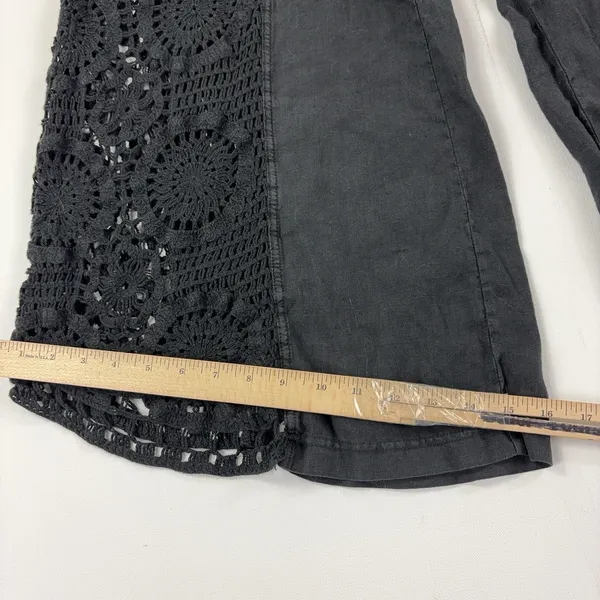 XCVI Pants Womens XL Black Crochet Cropped Flare Elastic Waist Linen Pull On - Image 10