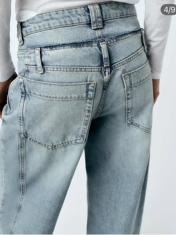 Zara deconstructed high rise wide leg jeans size 6 - Image 3