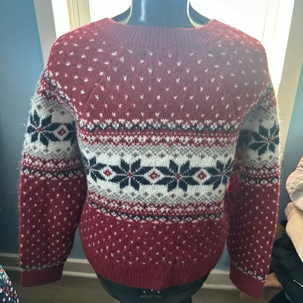 Old Navy L red snowflake fair isle button down cardigan - Image 2