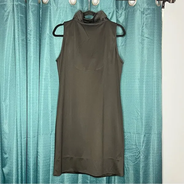 Gretchen Scott Jersey Ruffneck Dress Black Sleeveless Shift Sweetheart Size 4 - Image 4