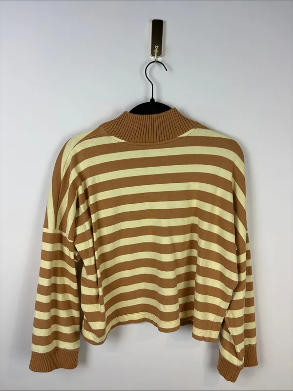 Maeve Cotton Boxy Oversized V-Neck Top Women’s Medium Striped Yellow Orange - Image 6