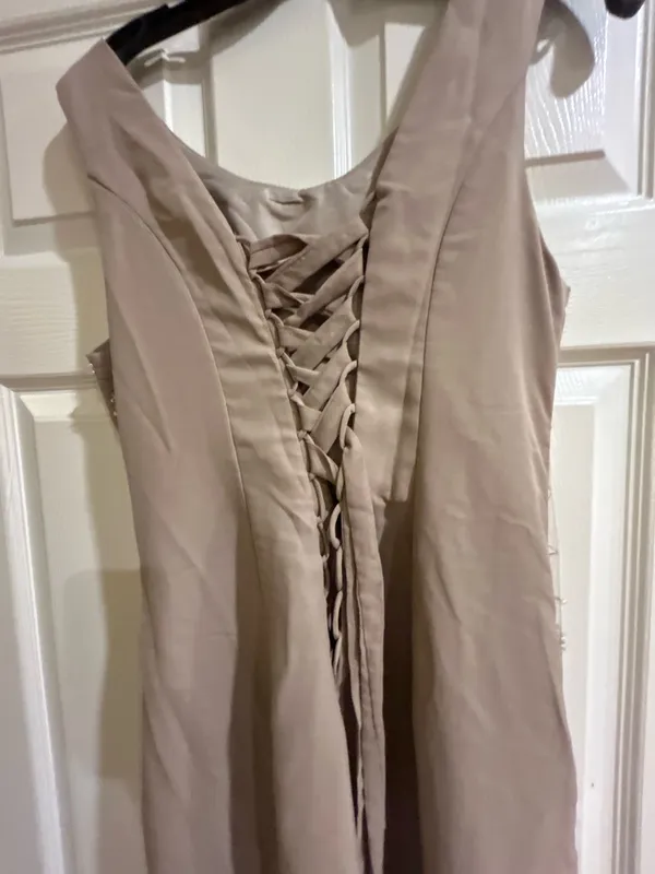 Wedding Dress Taupe/Silver& pearl Beaded Formal Gown Dress size 12 - Image 11