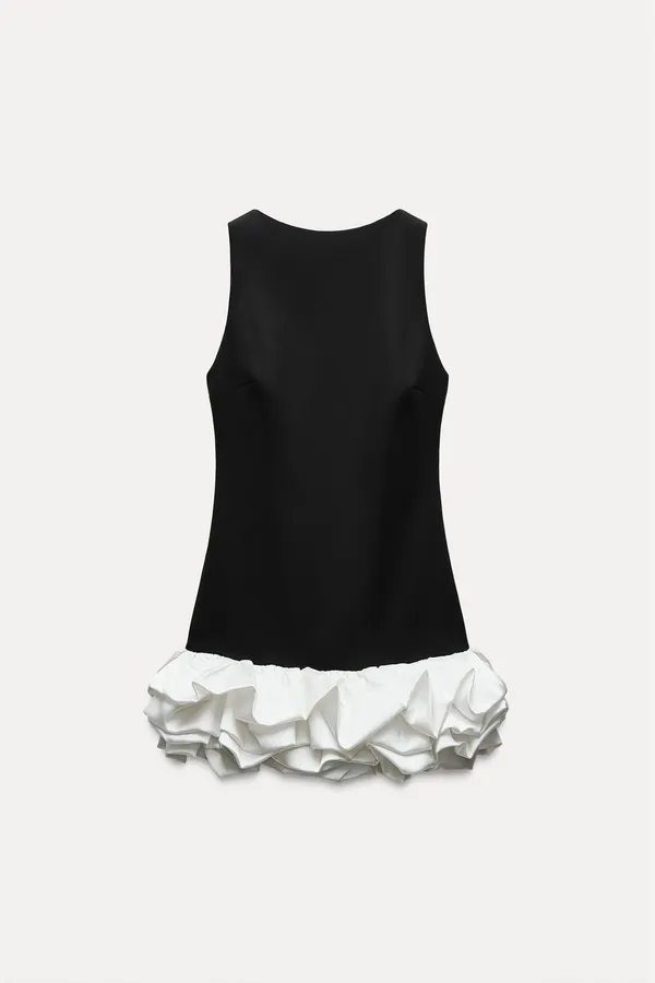 Zara dress jumpsuit scort ruffled black bodycon fitted evening - Image 13