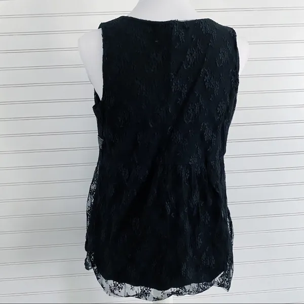 New York & Company Lace Sequin Empire Waist Top Size‎ L Black Surplice V-Neck - Image 4