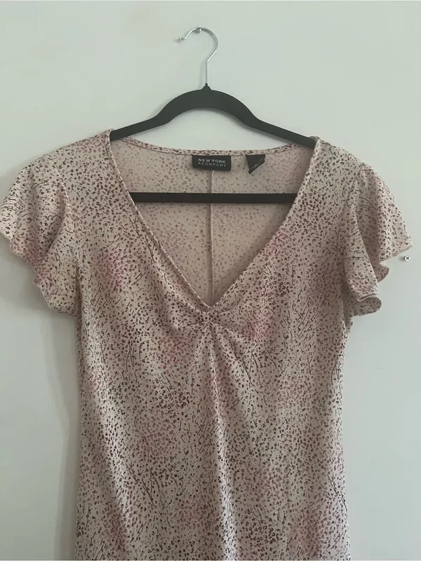 Vintage Y2K Cream Pink Ditsy Floral Print Midi Dress Small Coquette Romantic - Image 3