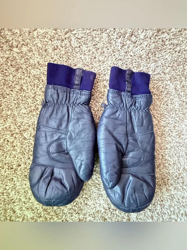 Hotfingers Faux Leather Mittens 3M Thinsulate Large Blue Ski Hiking Winter - Image 2