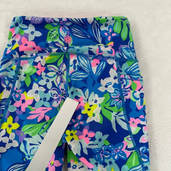 Lilly Pulitzer Luxletic Floral Leggings Blue Pink Mesh Pockets XXS‎ 009750 READ - Image 11
