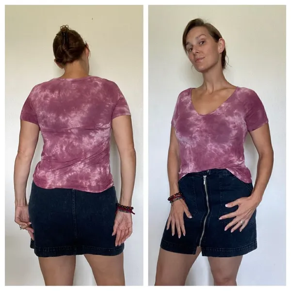 American Eagle V Neck Top Purple Tie Dye Wine Pink - Image 4