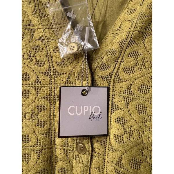 Cupio Blush Lace Peplum Blouse Top Women M Olive Button Front Boho NWT 3/4Sleeve - Image 3