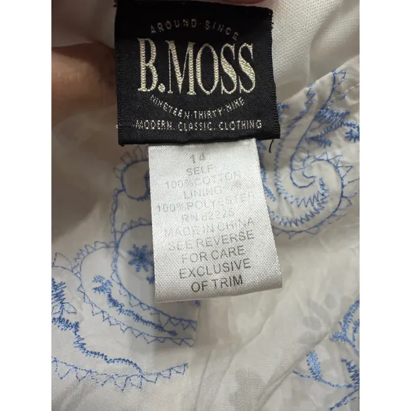 Vingtage B. Moss White Blue Paisley Embroidered Cotton Midi SkirtSize 14 Flared - Image 2