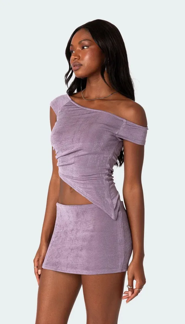 Edikted Hayden Asymmetric Top + Mini Skirt Set - Image 2