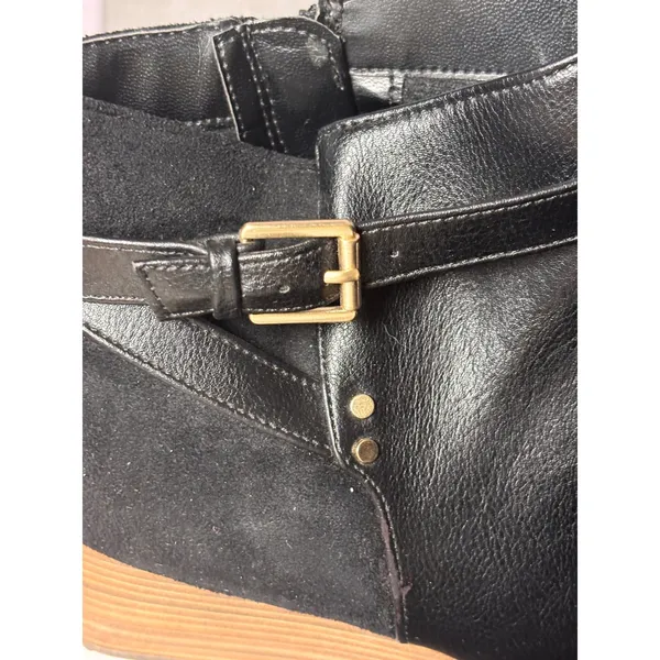 Dr Scholls Memory Foam Wedge Ankle Boots 9.5W Black Buckle Strap Double Bootie - Image 9