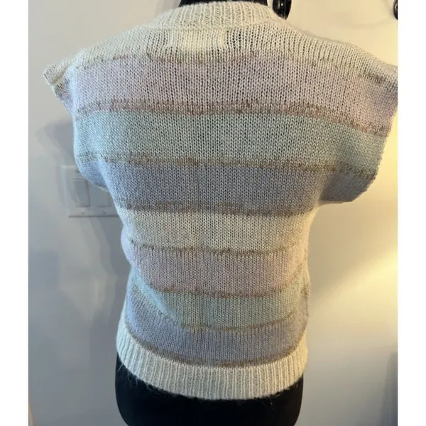 Women's Sweater Vest Button Down Wool Blend Size Medium Vintage Pastel V-neck - Image 3