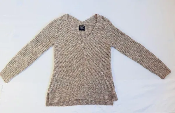 Abercrombie V-Neck Knitted Sweater in Rib - Pink/Grey Marl - M - Image 10