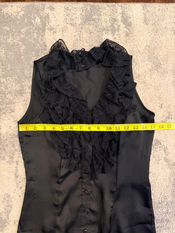 Spense Black Ruffle Satin Sleeveless Blouse - Image 5