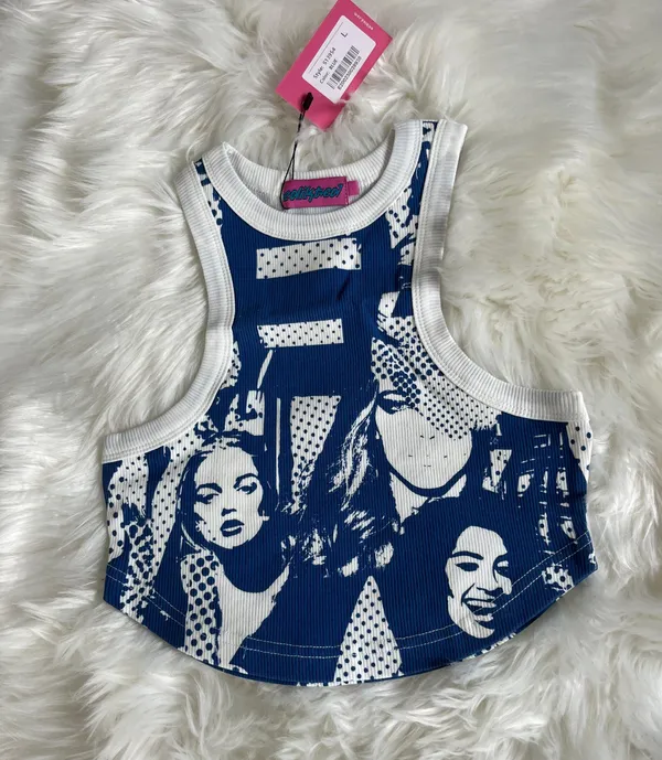 Edikted Faces Print Rib Crop Top - Image 3
