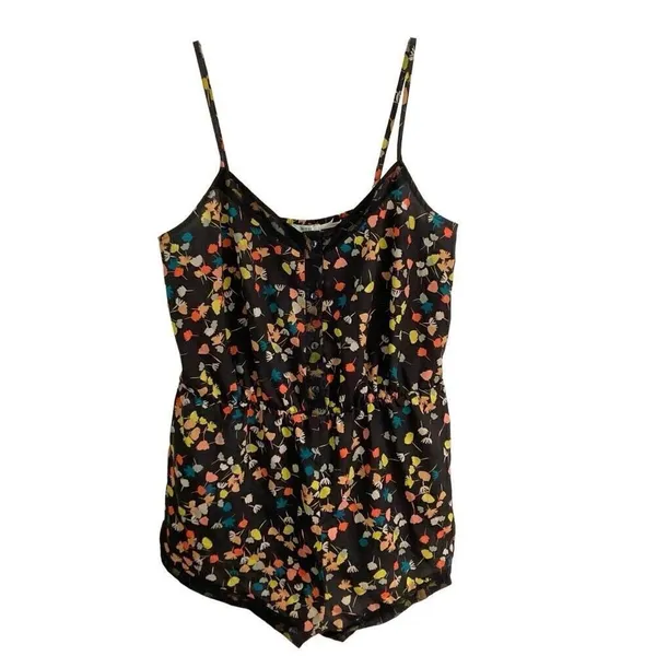 Urban Outfitters Kimchi Blue Black Floral Button Front Baby Doll Romper womens M - Image 5